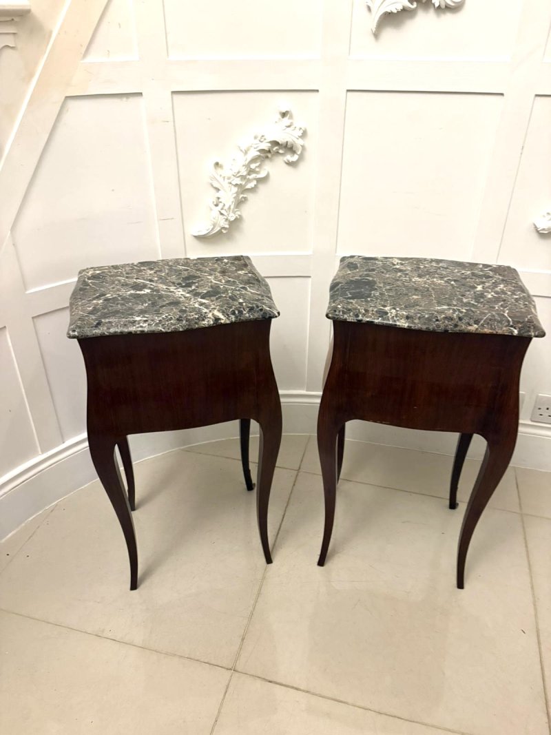 Antique Pair of Quality French Louis XV Style Marble-Top Bedside Cabinets